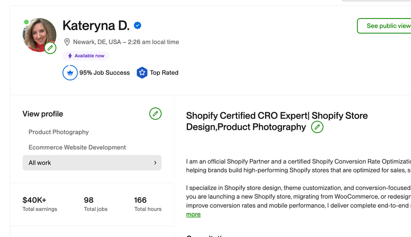 Upwork profile screenshot